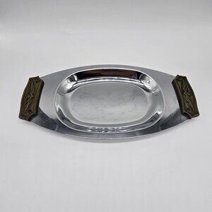 Vintage Kromex Chrome Serving Tray 13" | Mid Century Modern | USA Retro Oval Dis